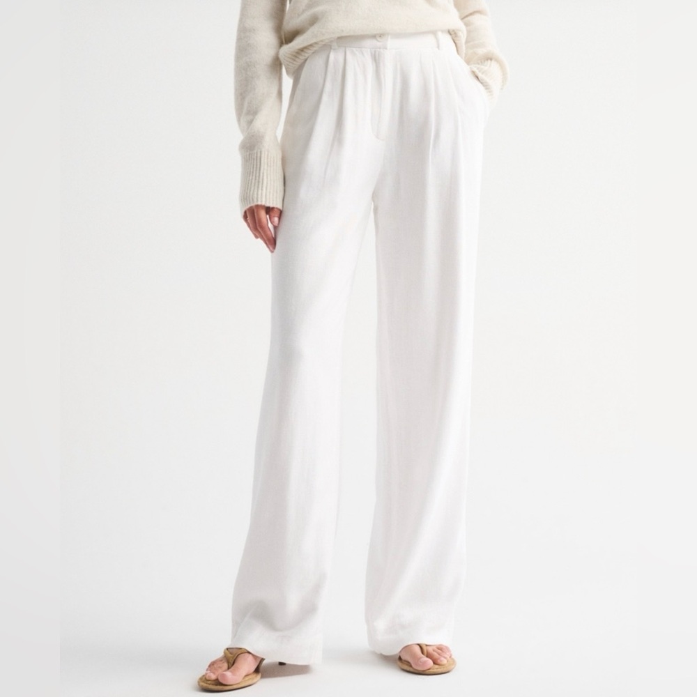 Wide-Leg White Women's Pants - Relaxed High-Waist